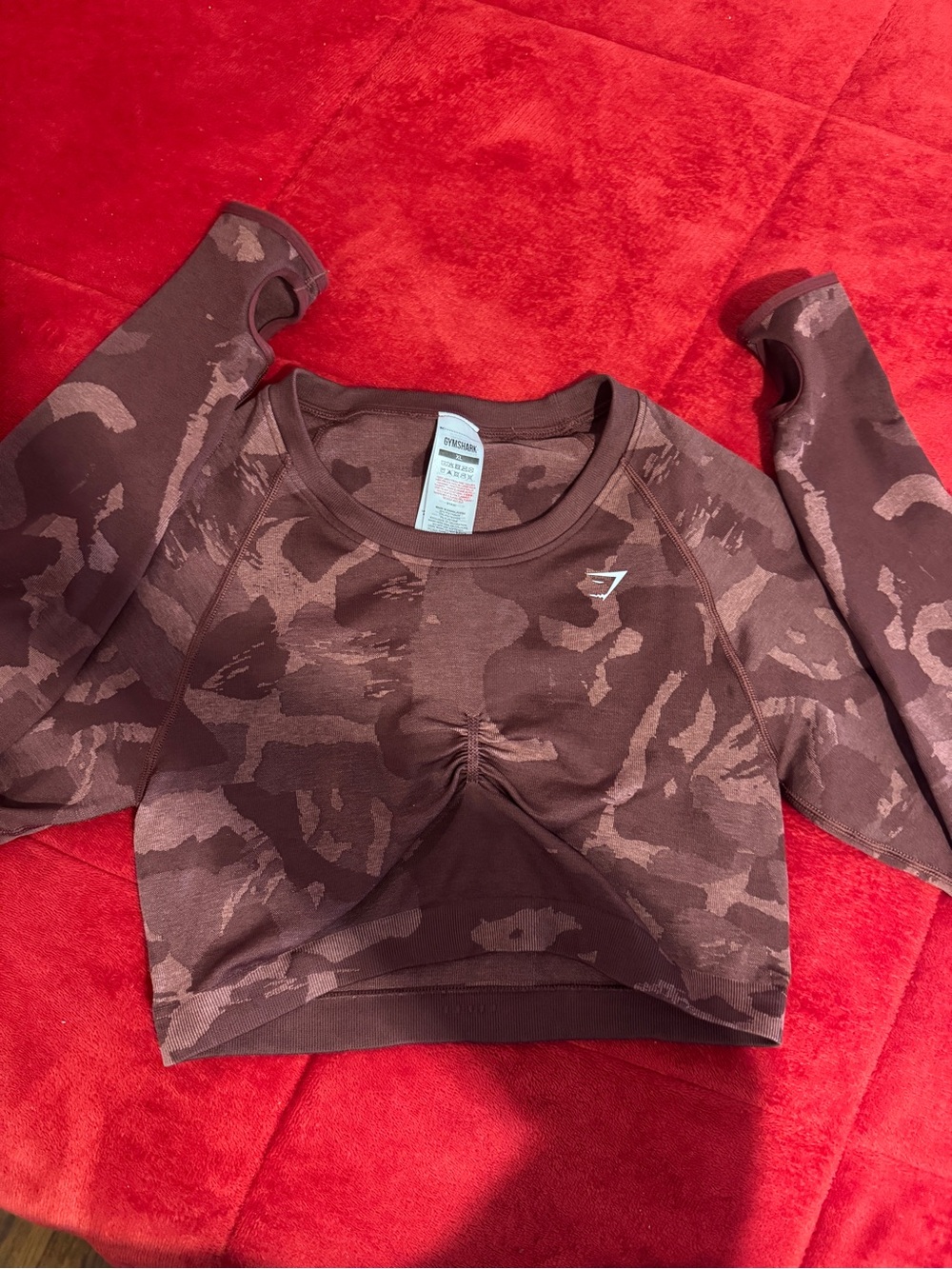 Gymshark Women’s Brown Camo Long Sleeve Cropped Top